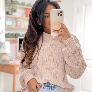 Mockneck Cable Knit Sweater
